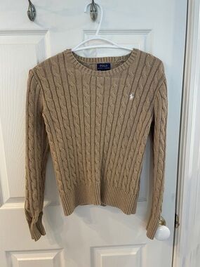 Polo by Ralph Lauren Cable-Knit Crewneck Sweater in Camel
